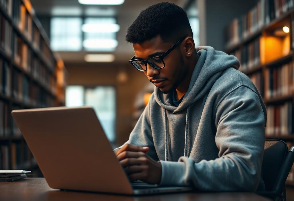 Student studying at a laptop